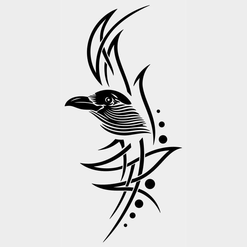Tribal, tattoo with crows head.