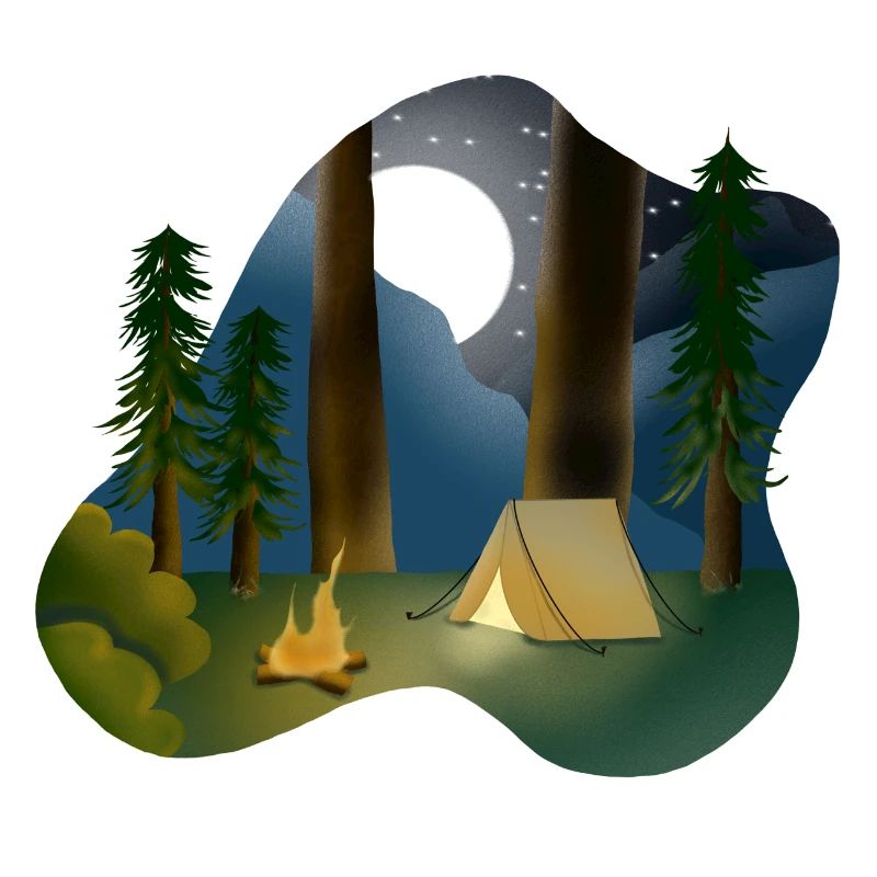 Nuit au clair de lune dans le camping en forêt