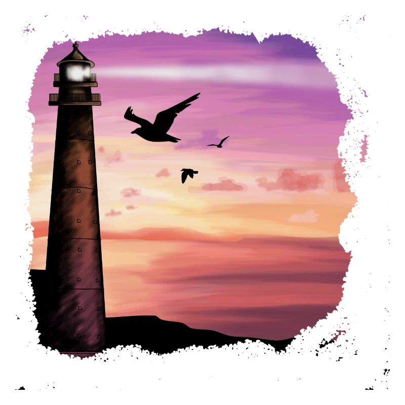 Sunset Lighthouse Ocean Art