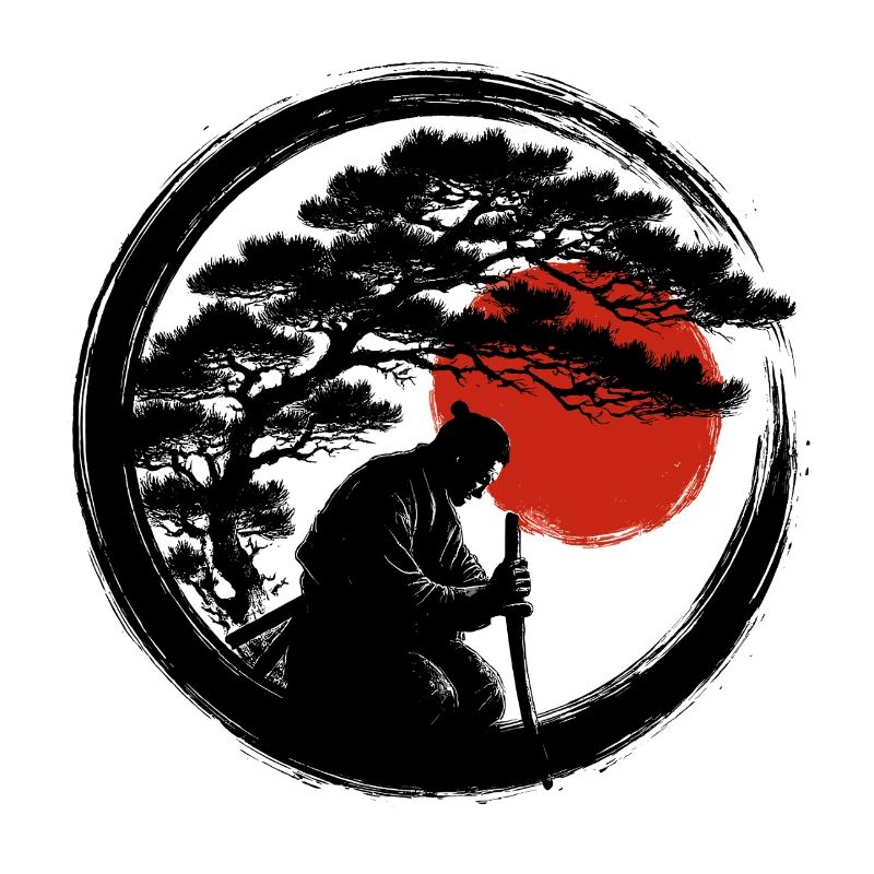 Enso Samurai Meditation mit roter Sonne