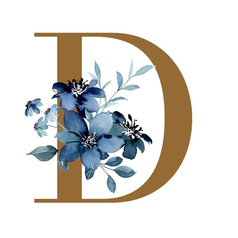 Floral D – Lettre dorée avec des fleurs
