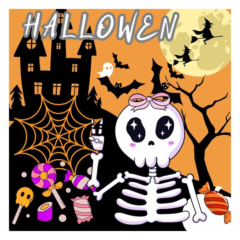Cute Halloween Skeleton with Candy