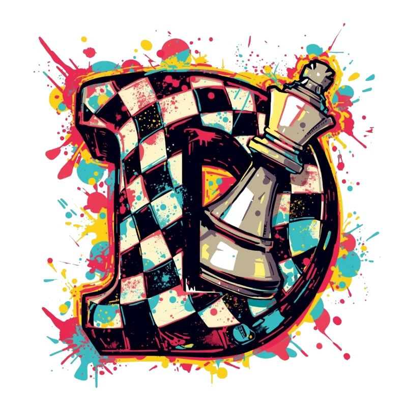 Dame Graffiti Farbexplosion Schachspieler