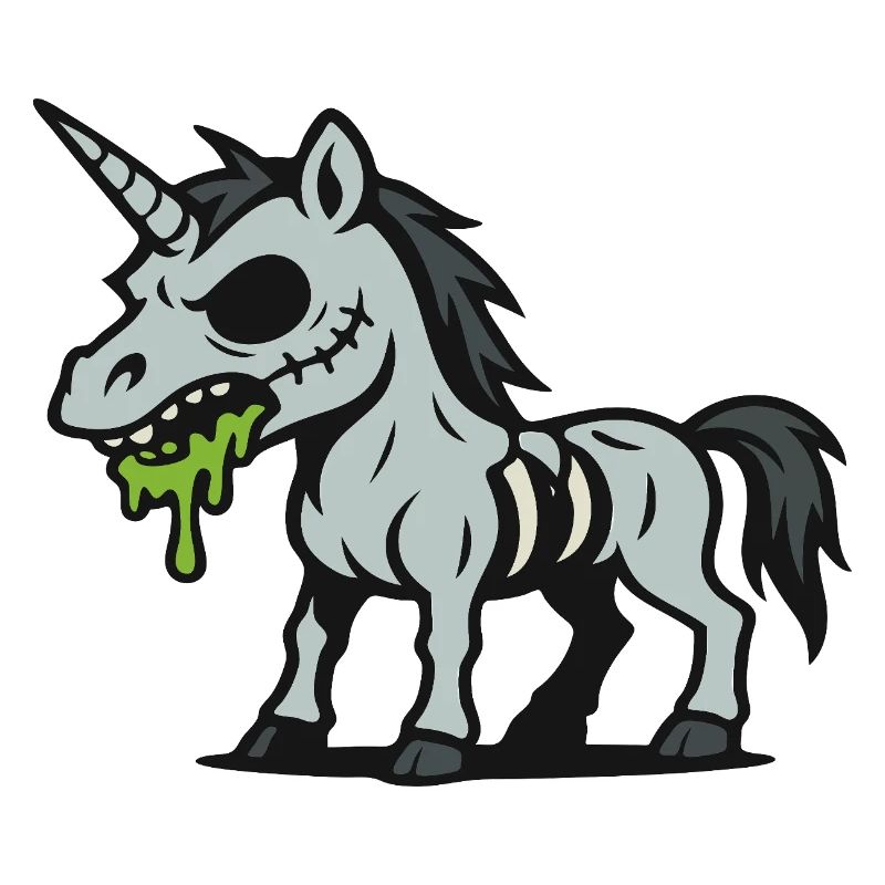 Zombie-Einhorn mit Schleim und dunklen Knochen