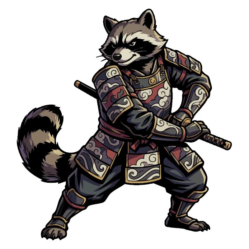 Samouraï raton laveur avec katana