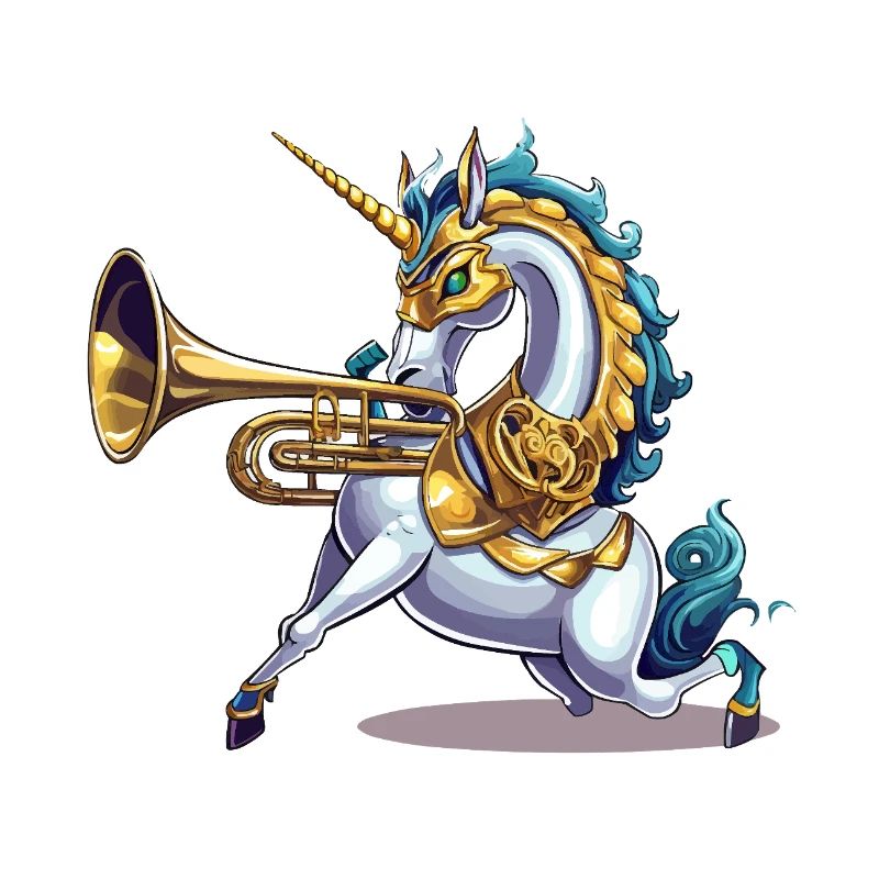 Goldenes Einhorn mit Trompete