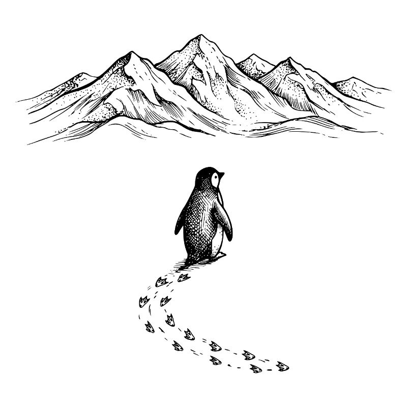 Pinguin Schneespuren Eisberg Eis Doodle Gekritzel