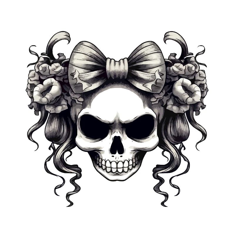 Skull with bow and roses