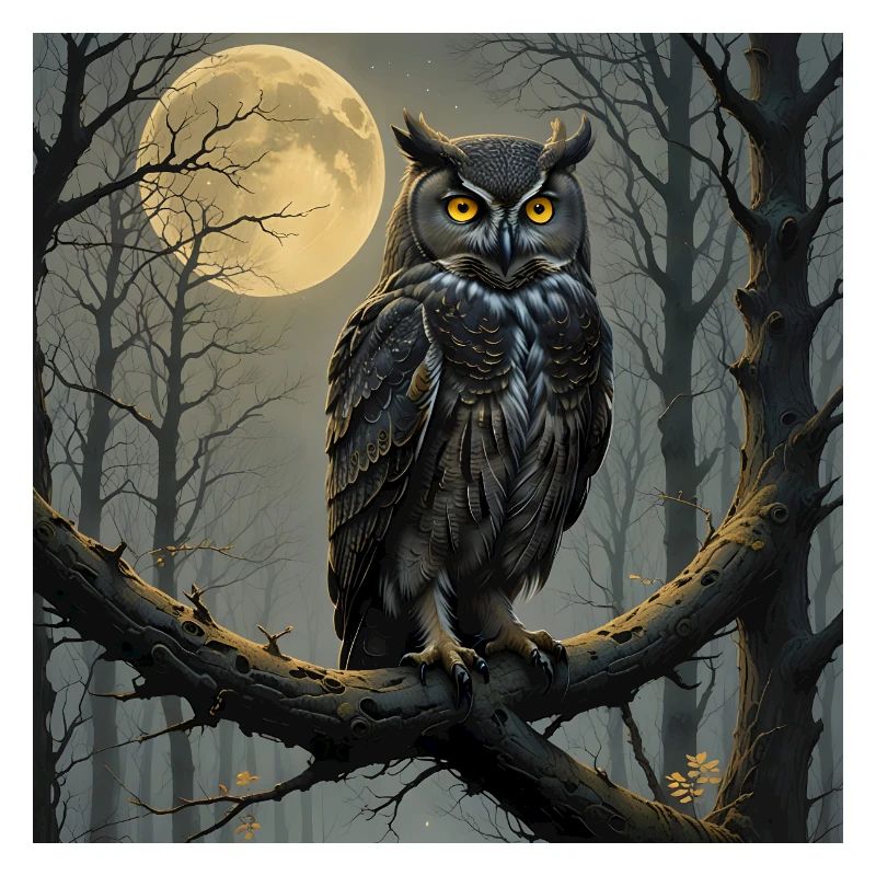 Oiseau de nuit au clair de lune dans la forêt de nuages