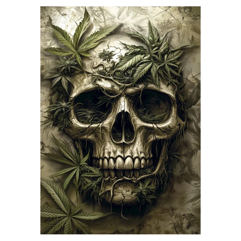 Schädel mit Hanfblättern