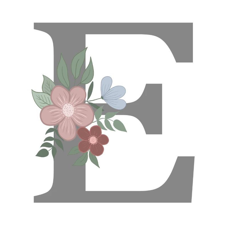 Buchstabe E mit Blume grau