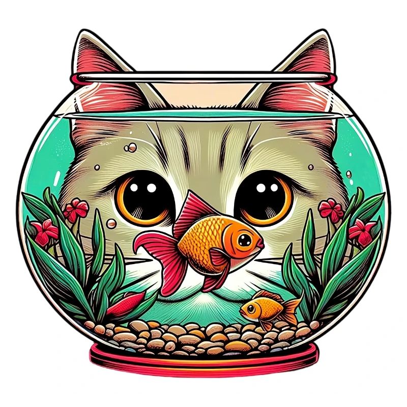 Chat d’aquarium avec poisson rouge