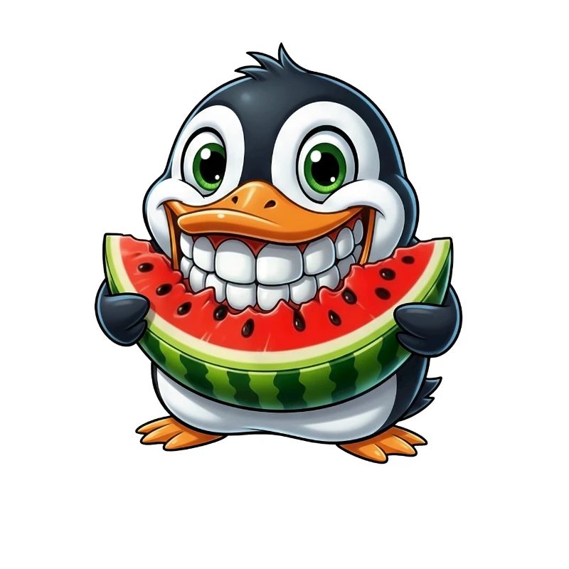 Pingouin joyeux avec pastèque fruit d’été