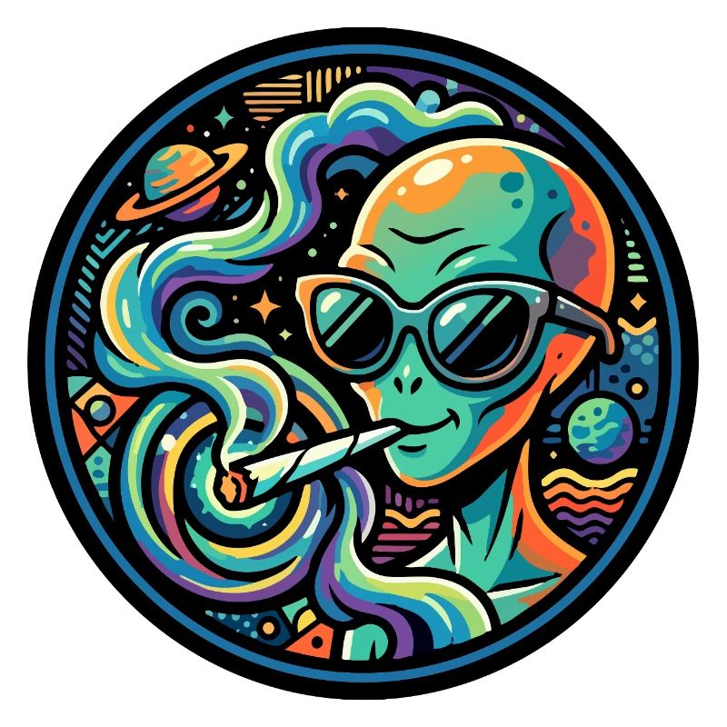 Extraterrestre avec un motif amusant de fumer du cannabis dans l’espace