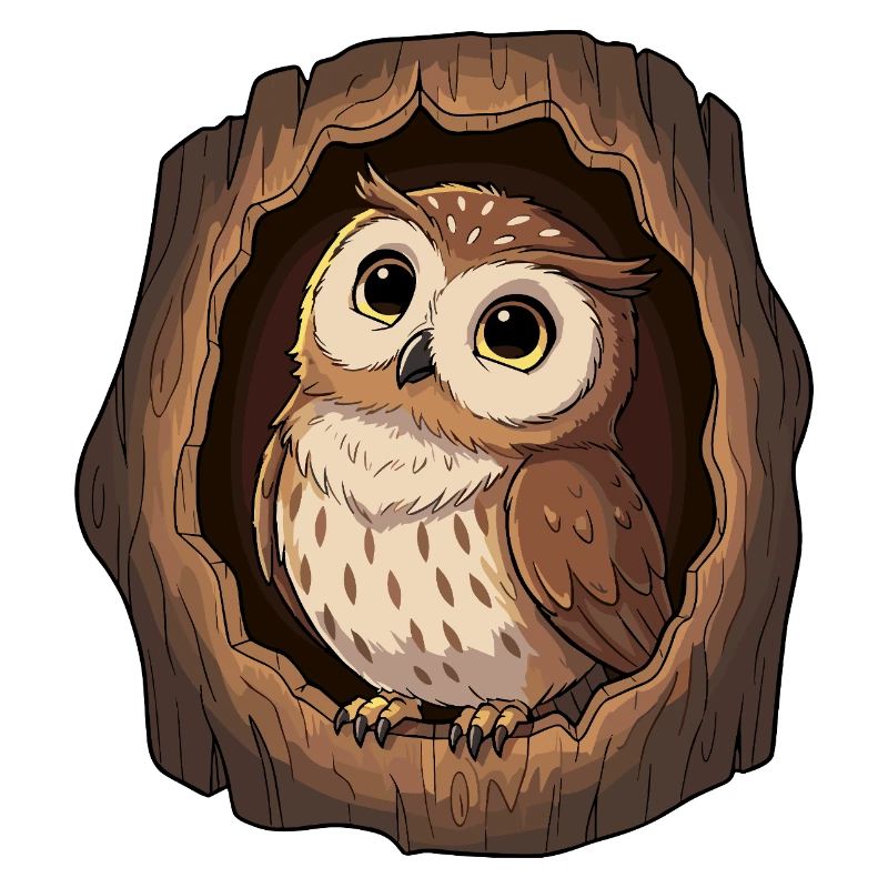 Owl view in the tree hollow