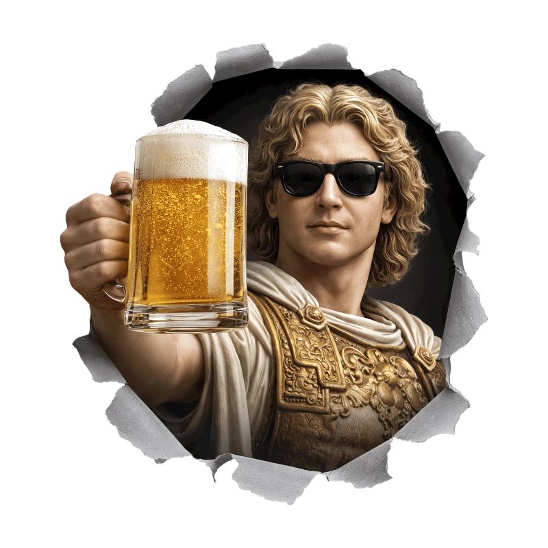 Alexander der Große mit Bier und Sonnenbrille