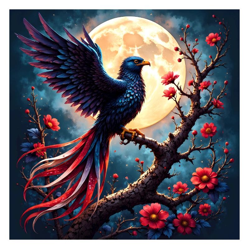 Blauer Phönix unter Vollmond