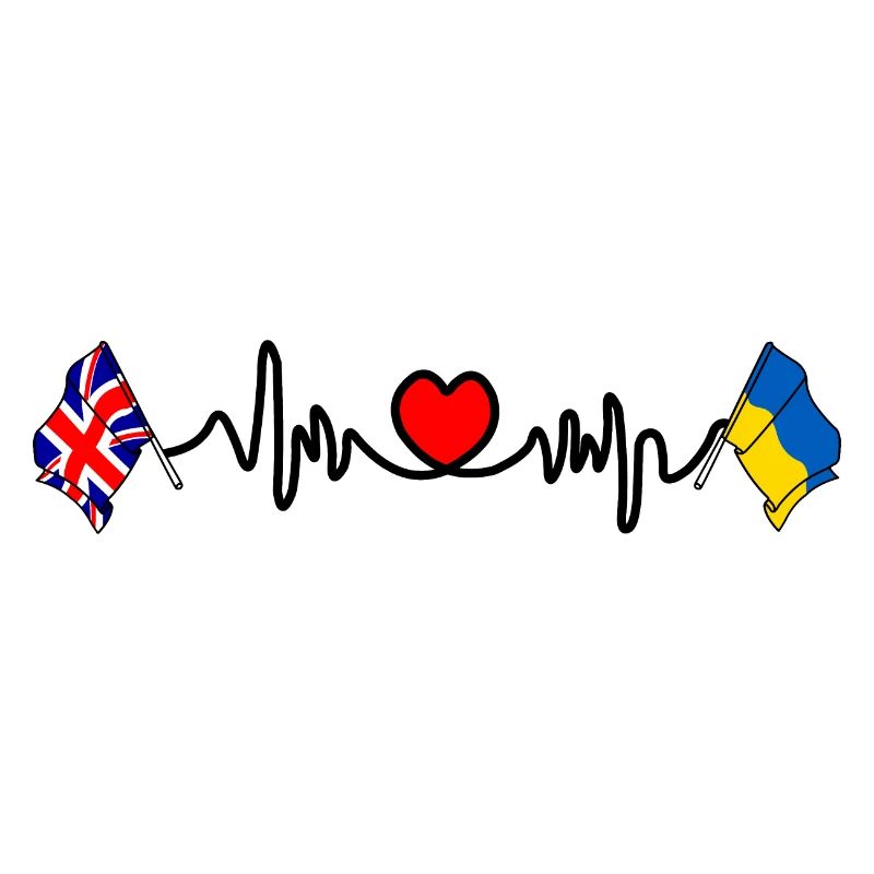 Cardio coeur avec drapeau de l’Angleterre et drapeau de l’Ukraine
