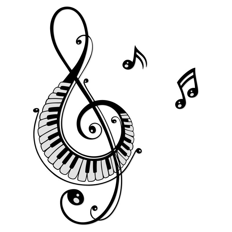Clef avec des touches de piano et des notes