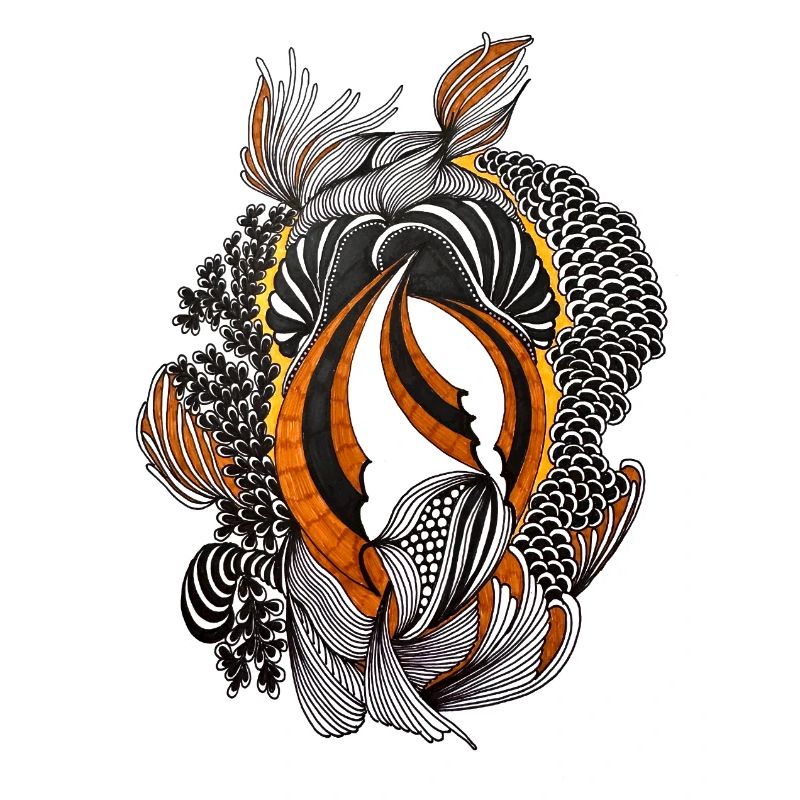 Orange Black Abstract Feather Pattern