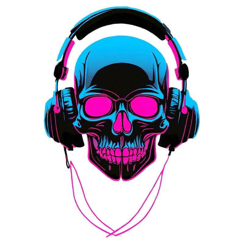 Neon Skull mit Kopfhörern