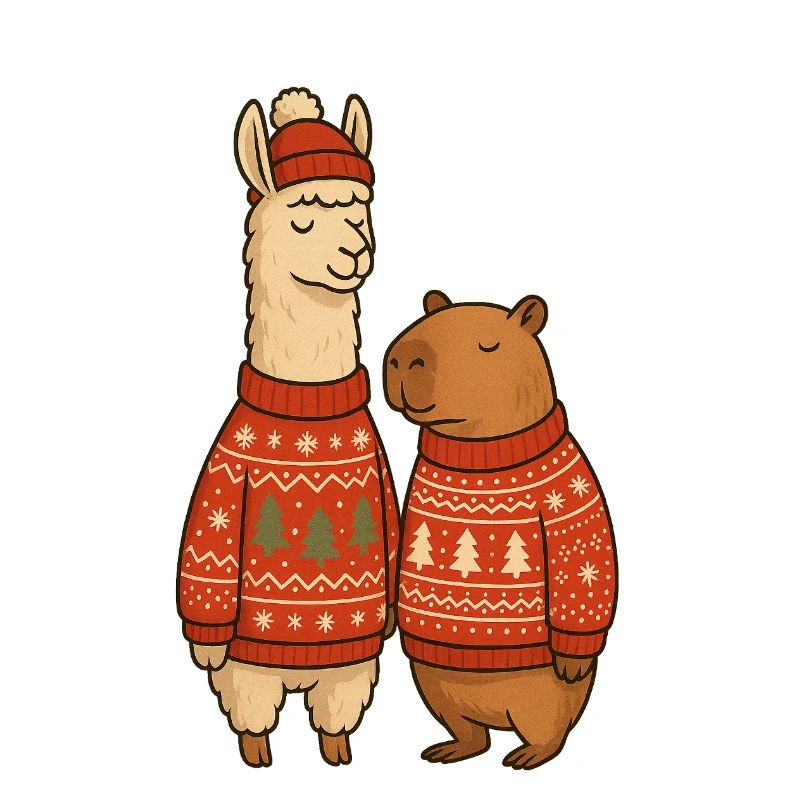 Lama und Cabibara Weihnachtspullover Duo