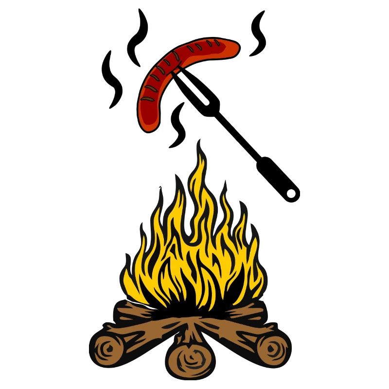 Feu de camp avec saucisse bratwurst
