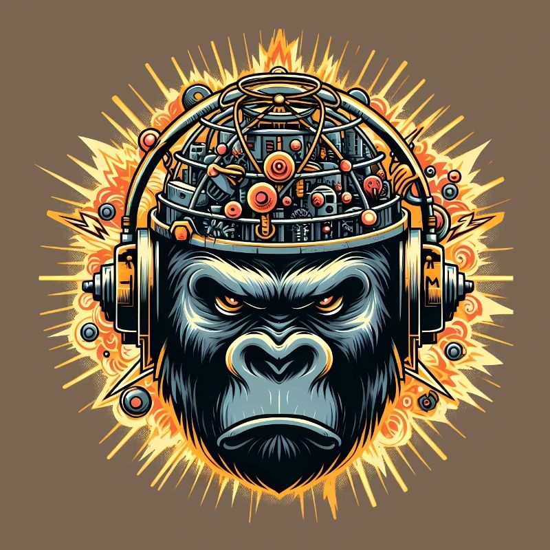 Gorilla-Cybersound mit Techno-Kopf