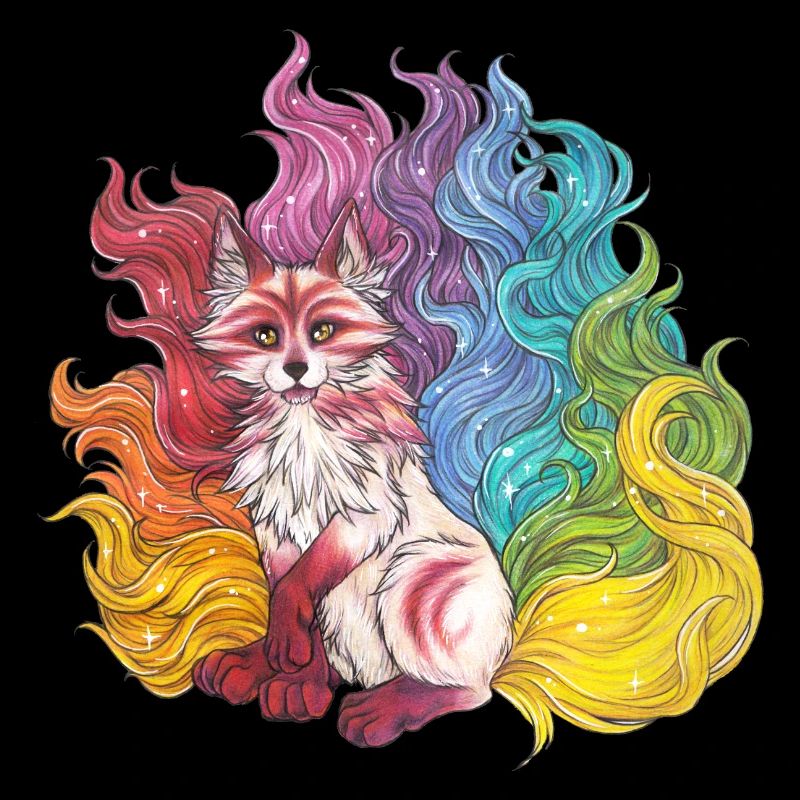 Regenbogen Kitsune mythischer Fuchs Geschenk Manga
