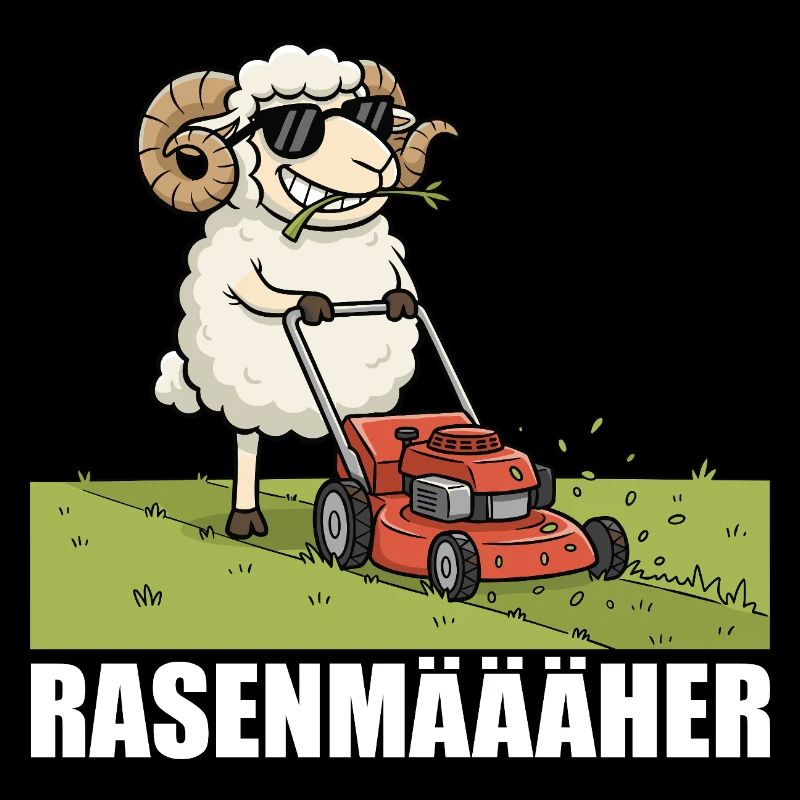Lustiges Schaf mäht Rasen - Rasenmäher Gärtner