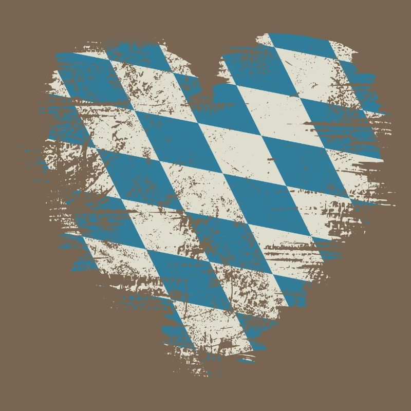 Retro Bavaria Heart with Blue White Diamond Pattern