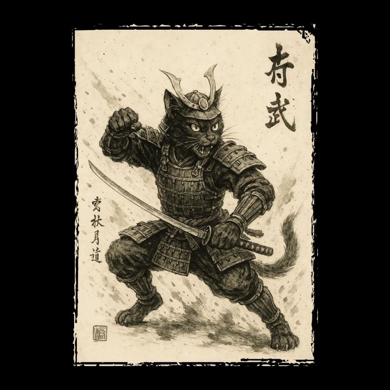 Samurai Katze, Japanischer Krieger & Kämpfer
