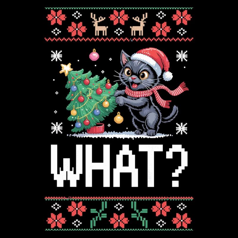 Drôle moche Noël pull chat chemise