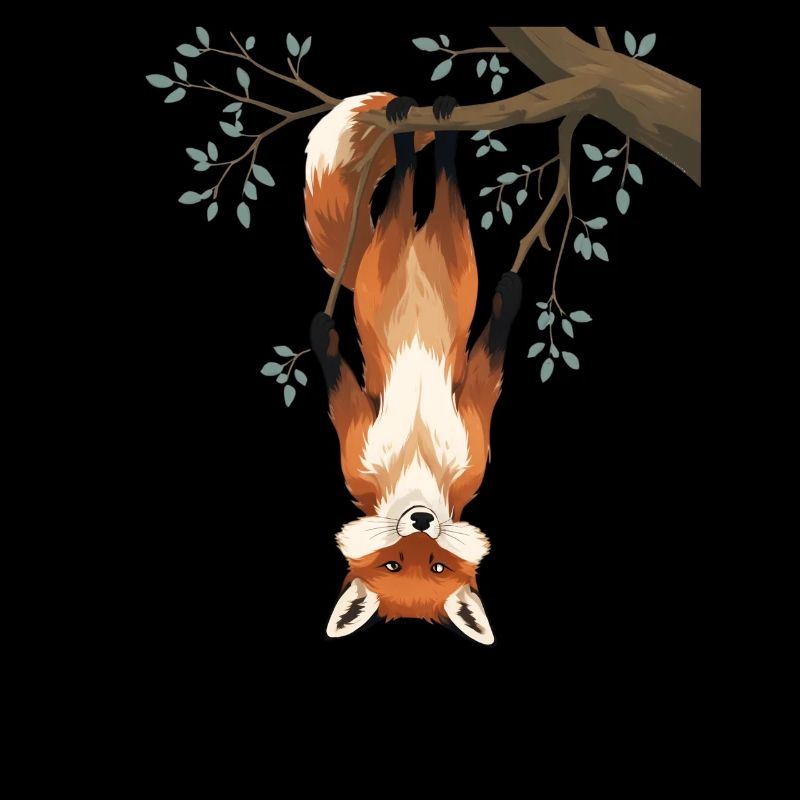 Fox hangs from branch