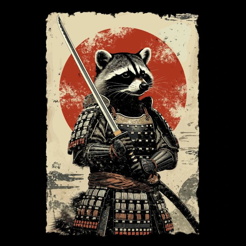 Samurai Waschbär Japanisches Ukiyo-e-Racoon Retro 