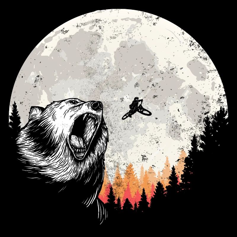 Bear Roar Under Moon Forest
