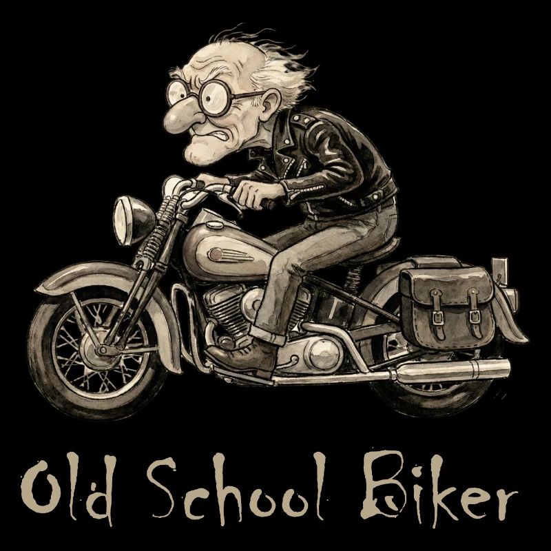 Old School Biker on Vintage Motorcycle