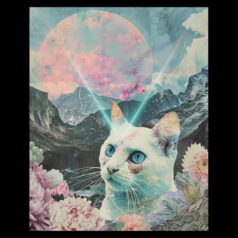 Chat comète entre les pics en fleurs