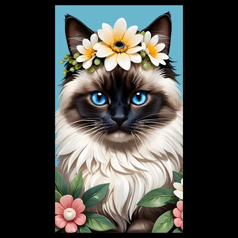 Beauté naturelle Birmanie Seal Point avec couronne de fleurs