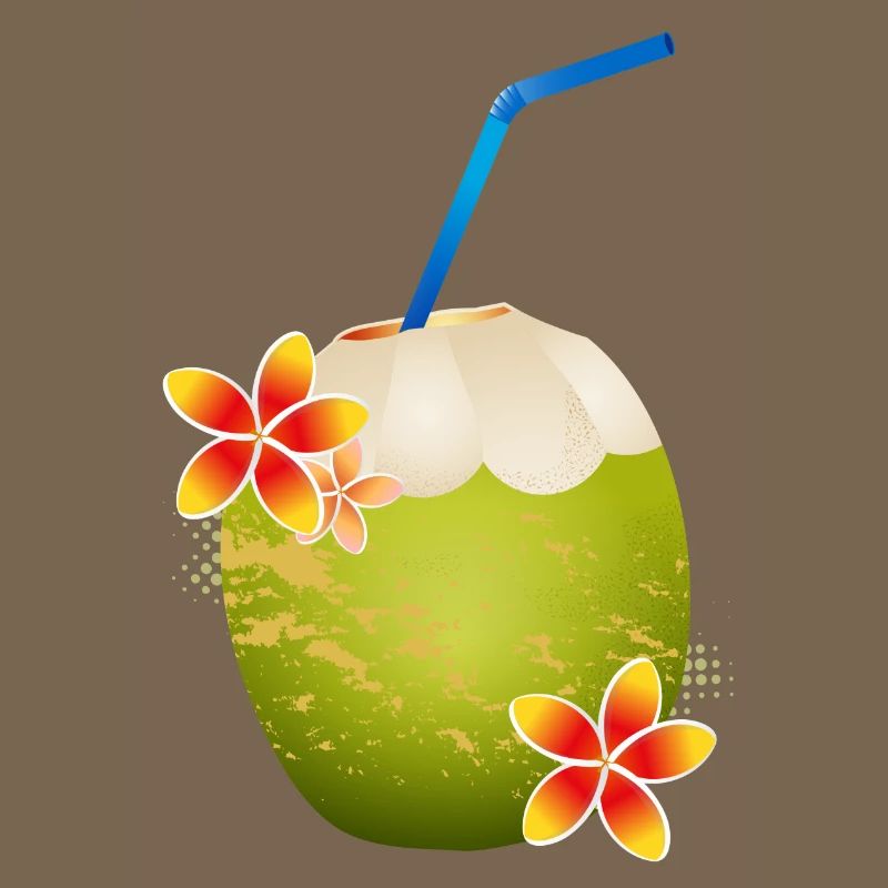Cocktail de noix de coco décoré avec fleur & paille