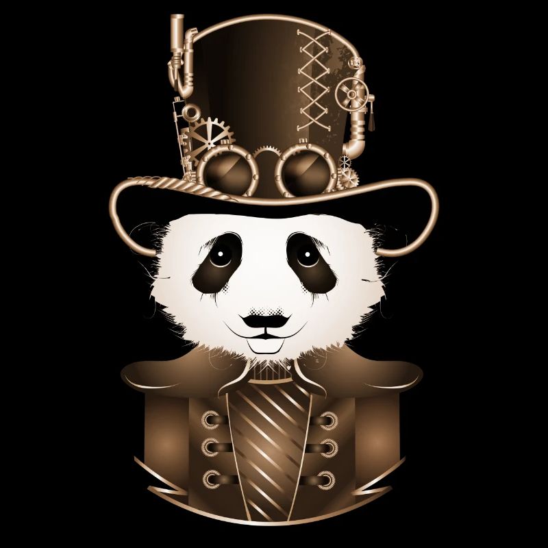 Panda Steampunk avec chapeau cylindre antique en sépia
