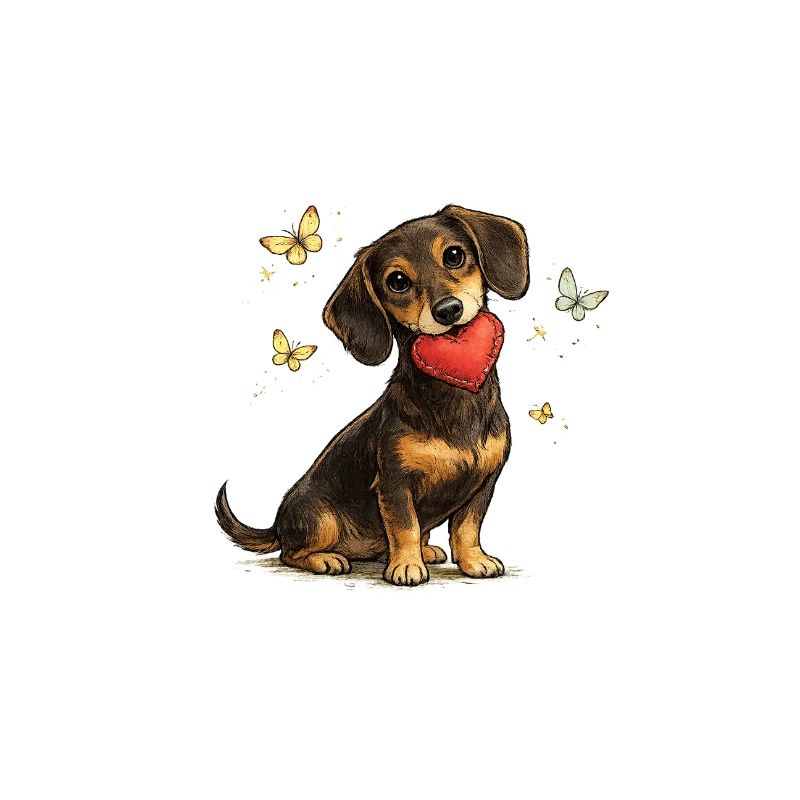 Dackel Herzhundchen mit Schmetterlingen