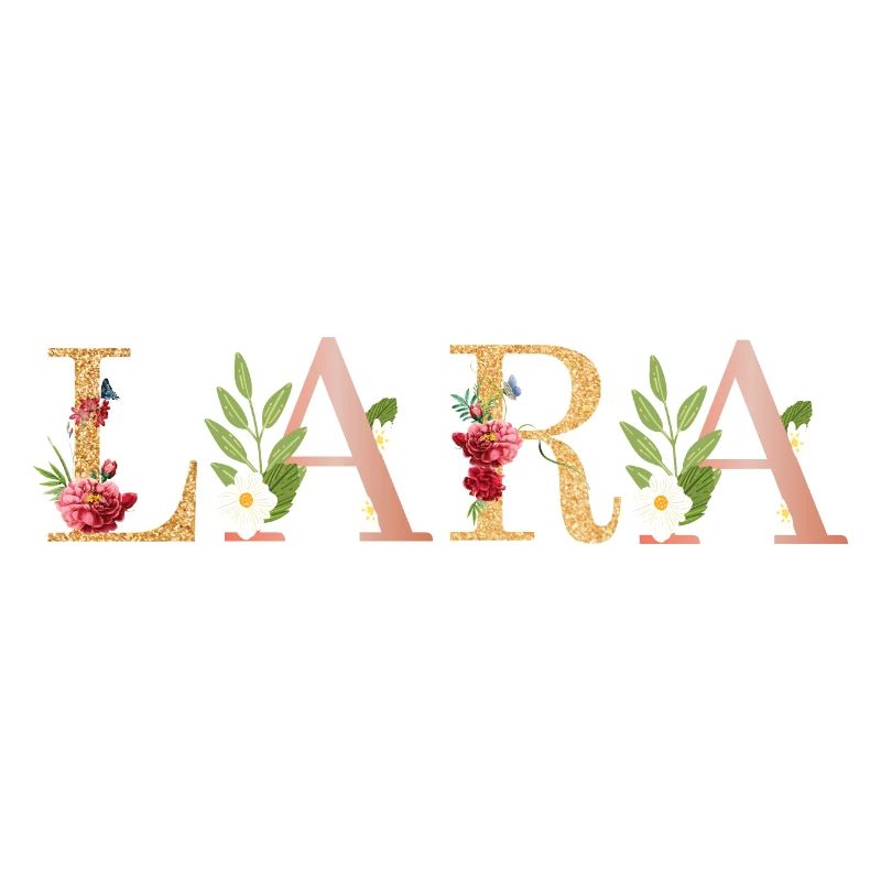 Art du nom LARA avec des fleurs brodées