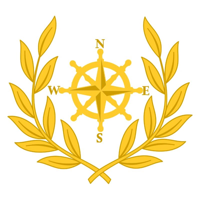 Seafaring compass towards laurel wreath steering wheel