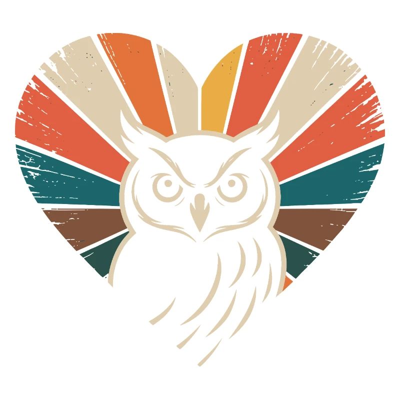Herz mit Eule im Retro-Stil