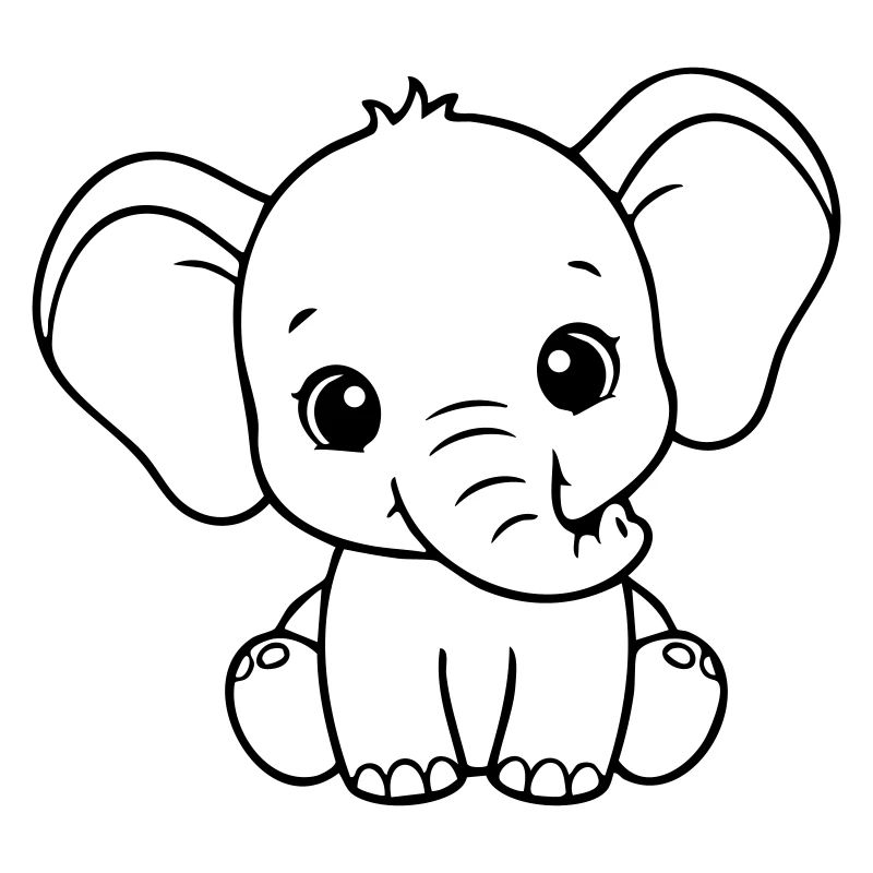 Bébé éléphant mignon – Noir et Blanc