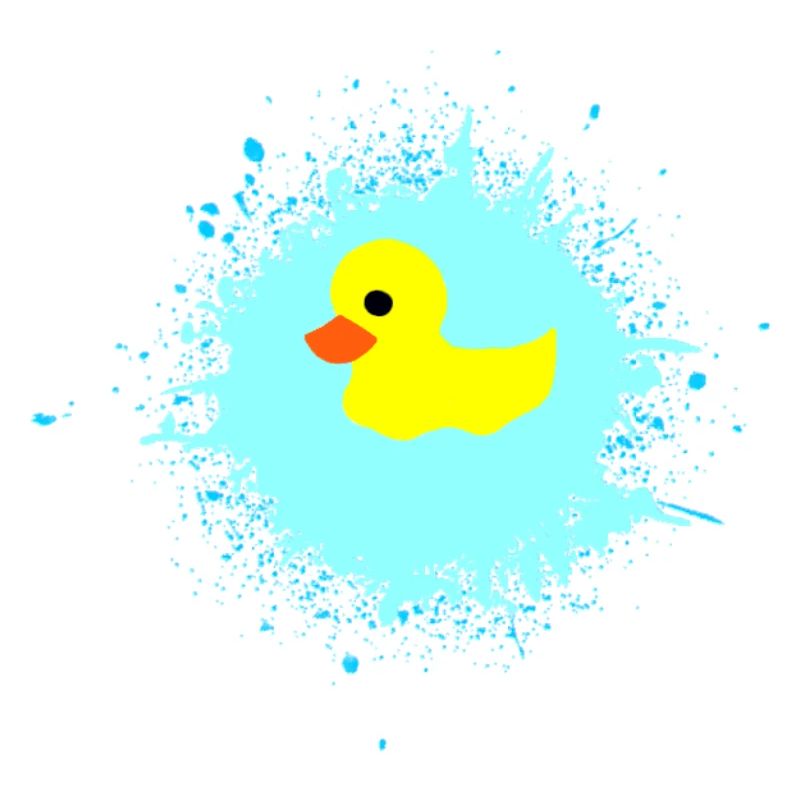 Canard jaune sur éclaboussure bleue