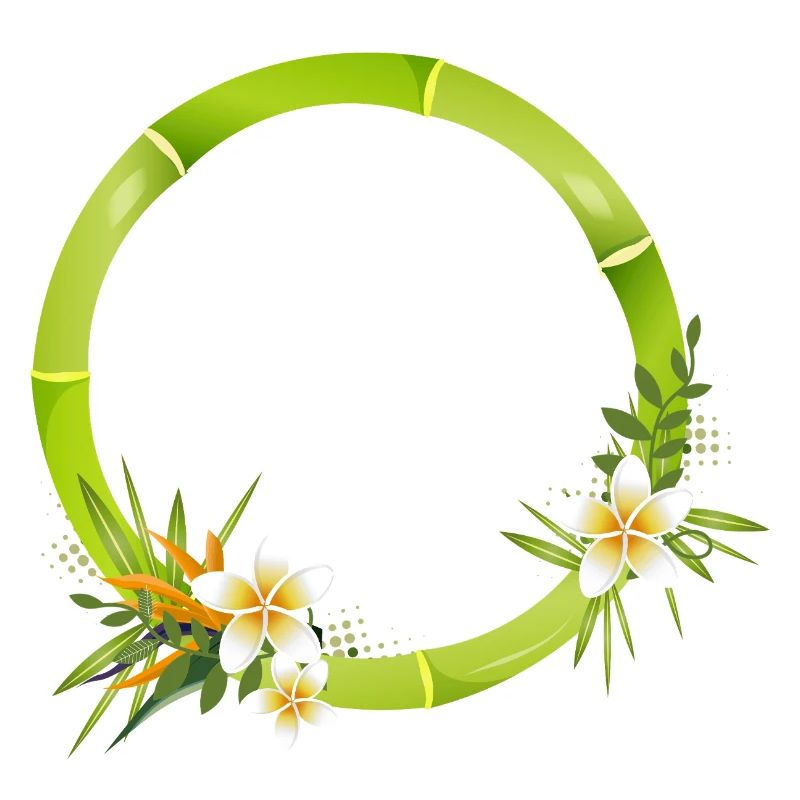 Bambusrahmen mit tropischen Blättern & Blüten