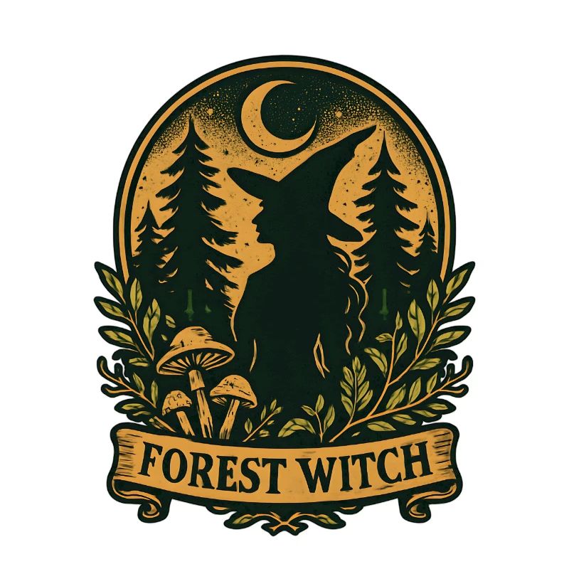 Forest witch silhouette in the moonlight