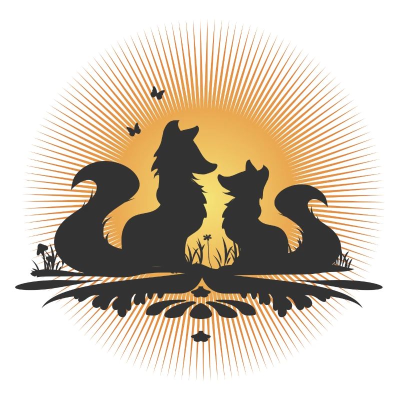 Romantic fox silhouette in the moonlight